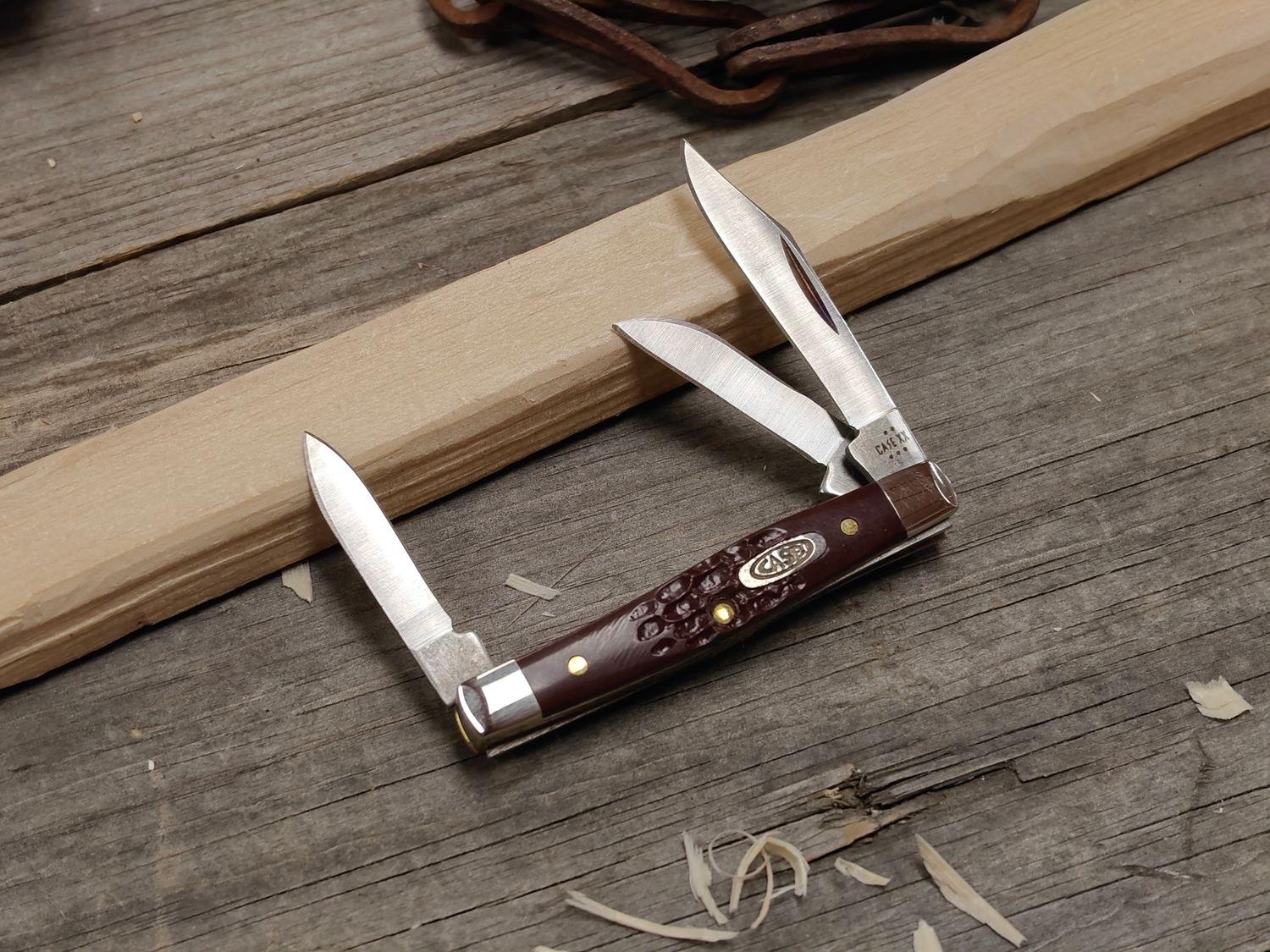 Case Small Stockman Clip Point, Spey, &amp; Pen Folding Blades / Brown Jigged Delrin / Polished Stainless Steel 