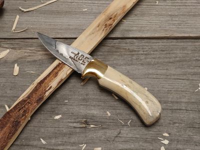 ABE Knives 3" Fixed Blade / Stabilized Moose Antler w/ Brass Bolster / San Mai 80Crv2 &amp; 15n20