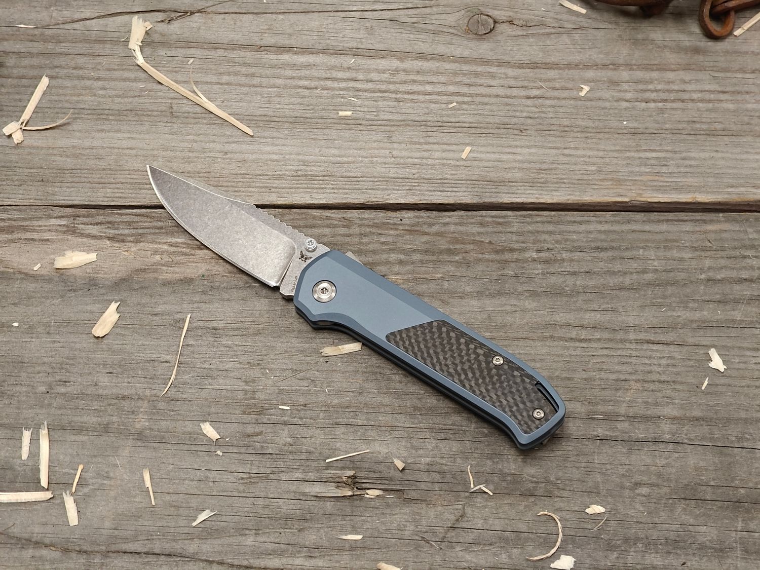 Flytanium Arcade 3.2" Shark-Lock Folder / Blue Aluminum w/ Carbon fiber / Stonewash CPM-S35VN