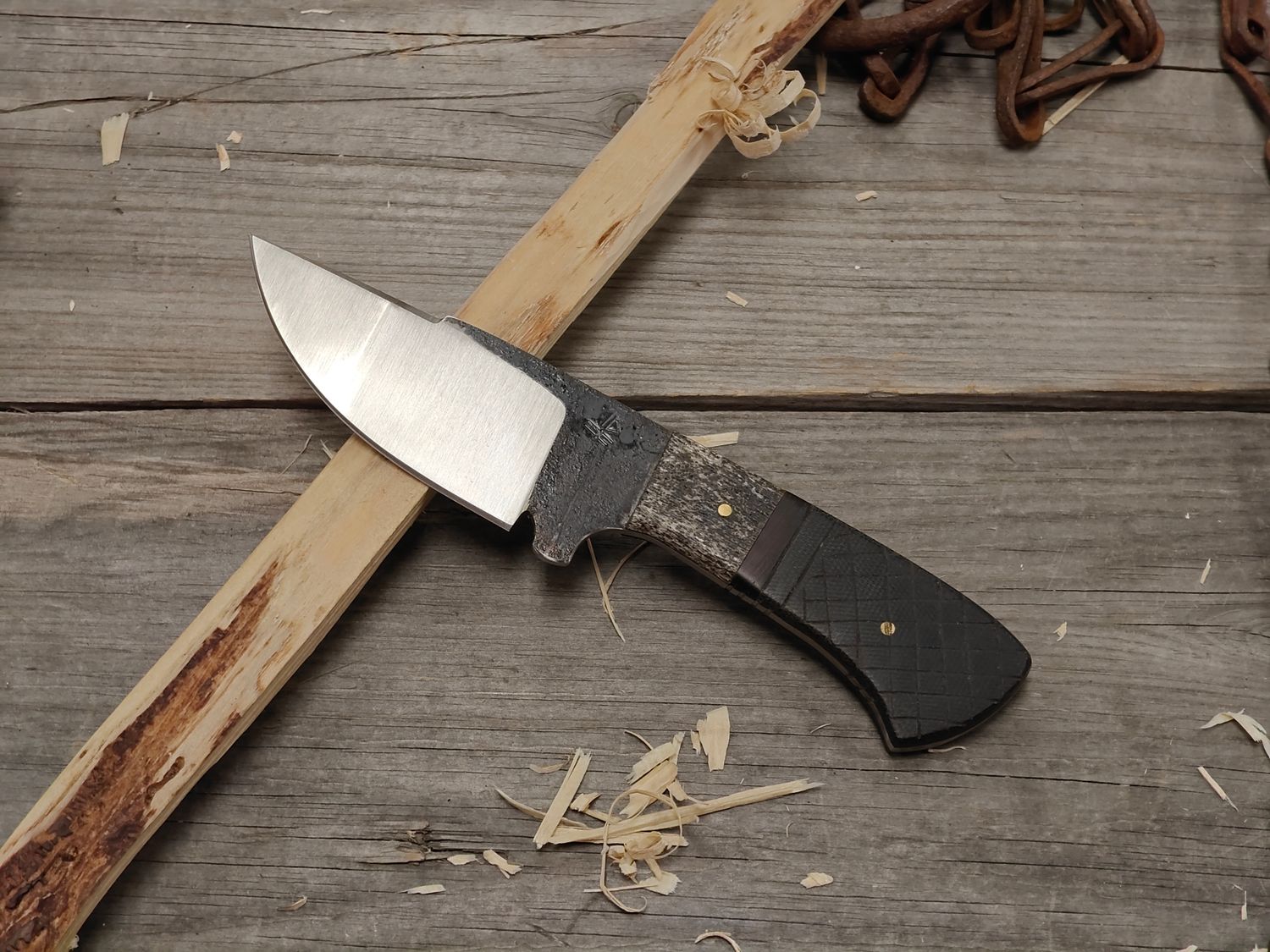 Trevor Barrett Hunter 3.75" Fixed Blade / Black Micarta W/ Walrus Jaw Bone &amp; Wenge / Forged 1095