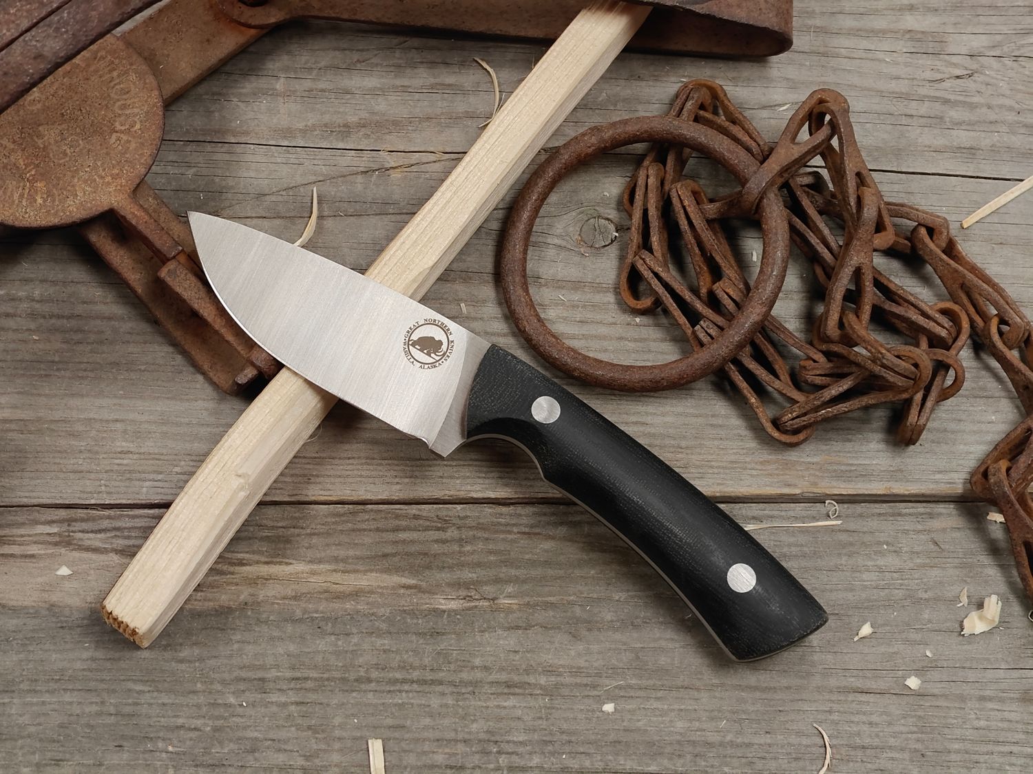 Great Northern Knives 3.75" Fixed Blade / Black Micarta w/ Stainless Pins / Satin 14C28N