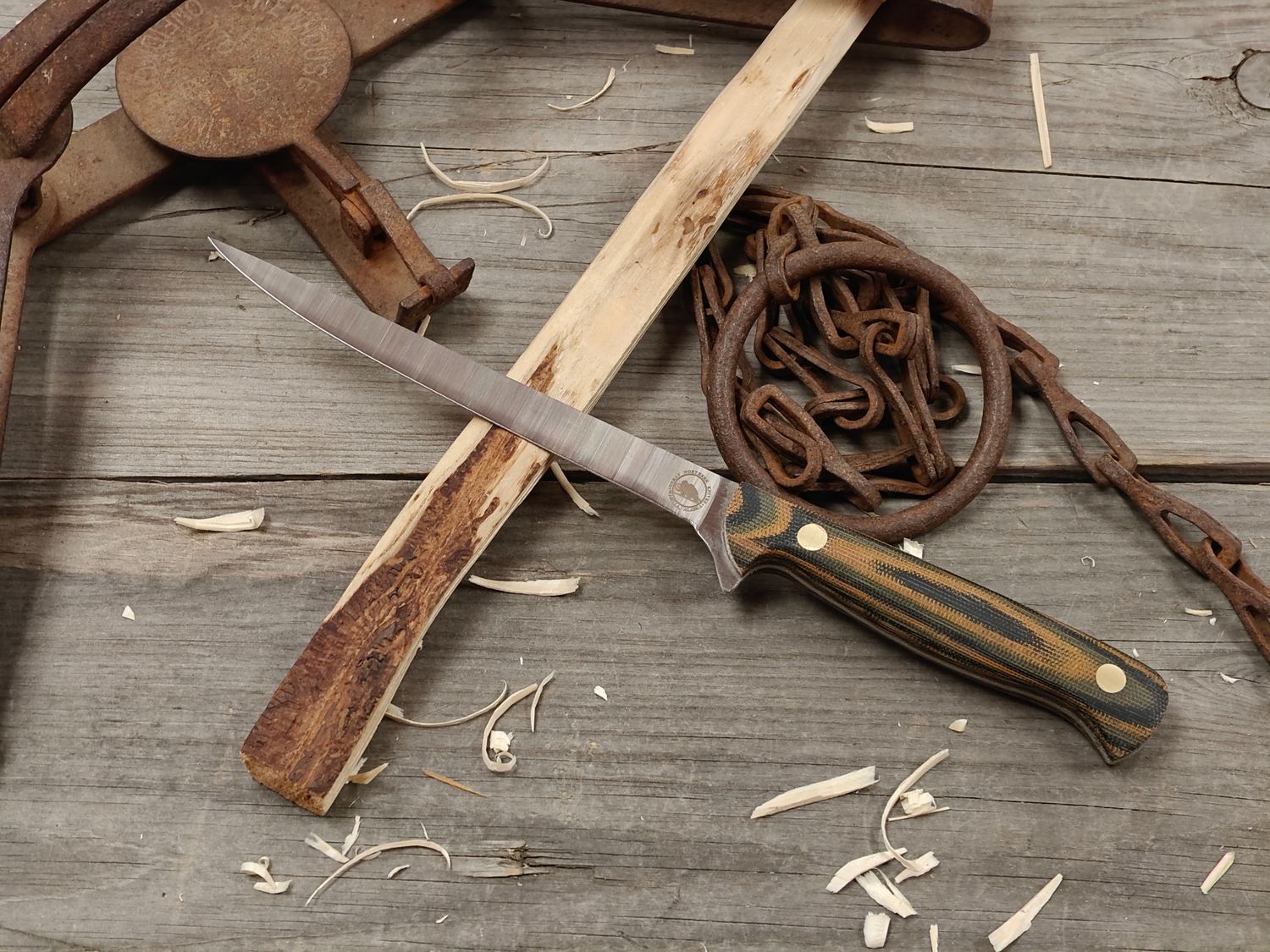 Great Northern Knives 6" Fillet Knife / Camo Micarta / Satin 14C28N / Leather Sheath