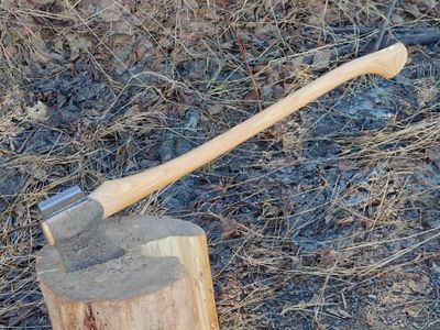 Hoffman Blacksmithing Camp Axe / 28" Straight Oval Hickory Handle W/ Bulb End / 3 Lbs 4142 Chromium Molybdenum Alloy