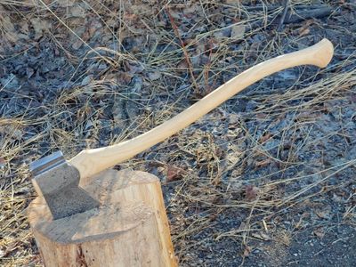 Hoffman Blacksmithing Camp Axe / 28" Curvy Oval Hickory Handle W/ Bulb End / 3 Lbs 4142 Chromium Molybdenum Alloy