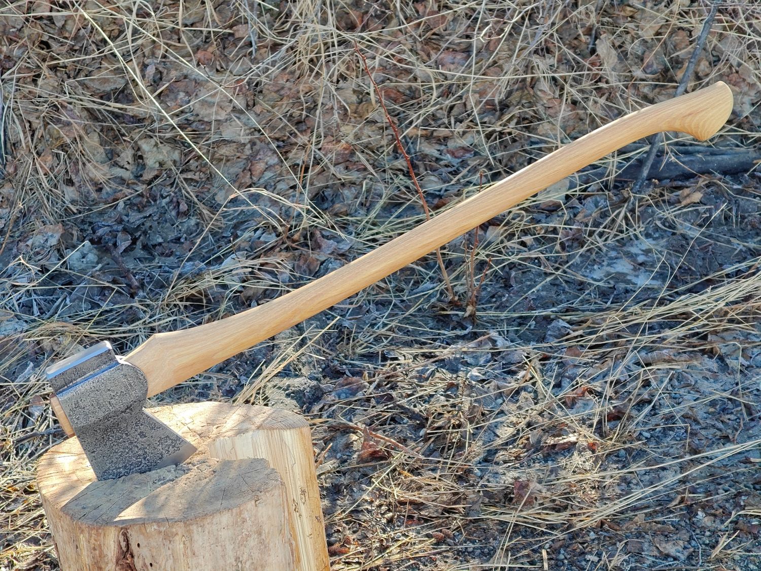 Hoffman Blacksmithing Camp Axe / 32" Straight Oval Hickory Handle W/ Bulb End / 3 Lbs 4142 Chromium Molybdenum Alloy