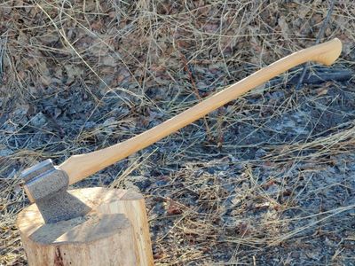 Hoffman Blacksmithing Camp Axe / 32" Straight Oval Hickory Handle W/ Bulb End / 3 Lbs 4142 Chromium Molybdenum Alloy