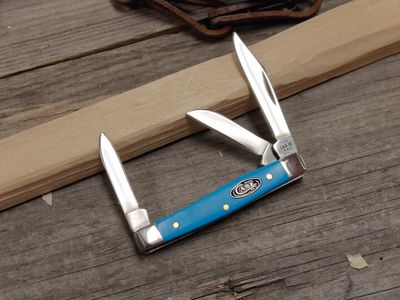 Case Small Stockman Clip Point, Spey, &amp; Pen Folding Blades / Light Blue Smooth Synthetic / Polished Stainless Steel 