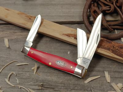 Case Large Stockman American Workman Clip Point, Spey, &amp; Pen Folding Blades / Red Delrin / Stonewash Carbon Steel