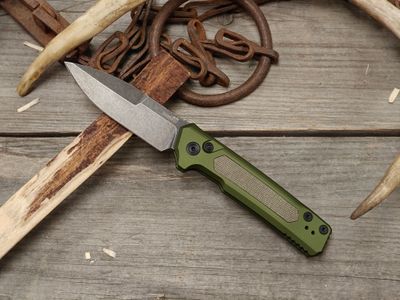 Kershaw Launch 22 3.5" Push Button Automatic / OD Green Aluminum &amp; Black Micarta / Black Stonewash CPM-MagnaCut