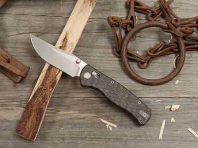 GEO Knife Sharp Shadow 3.3" Crossbar Lock Folder / Tiger Stripe Flamed Titanium / Stonewash M390 (Pre-Owned)