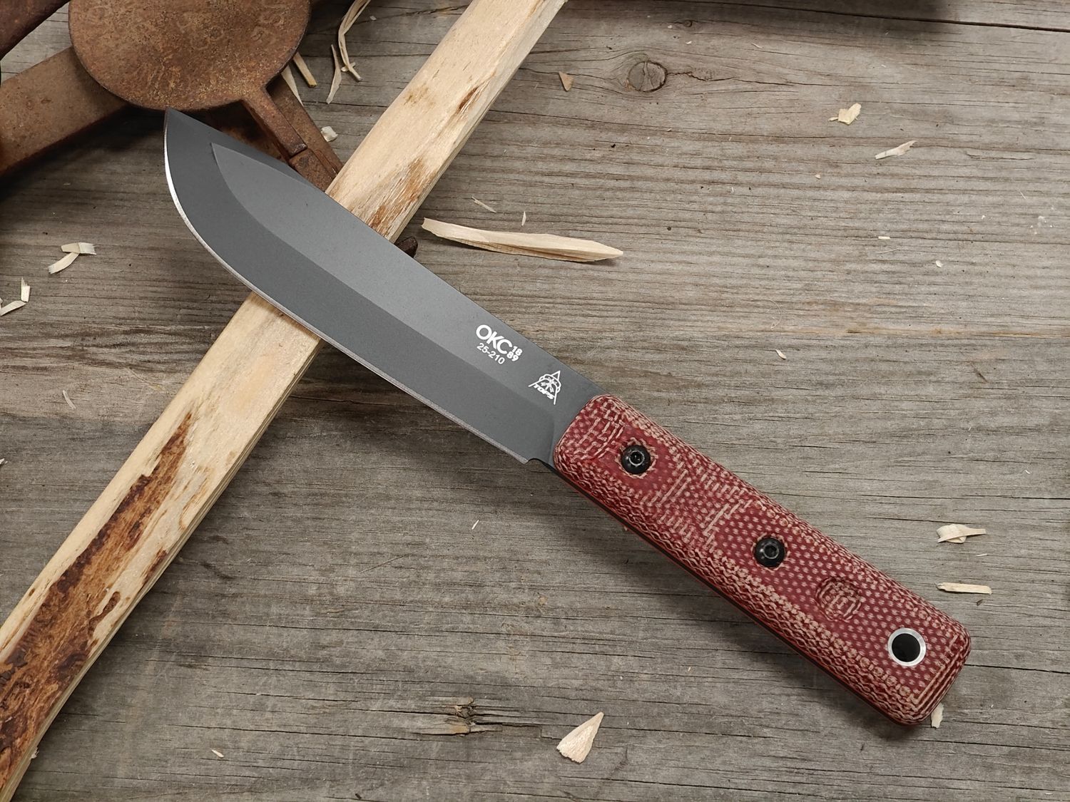 Ontario / TOPS XL Hunter Fixed Blade / Red Canvas Micarta / Sniper Grey 1095