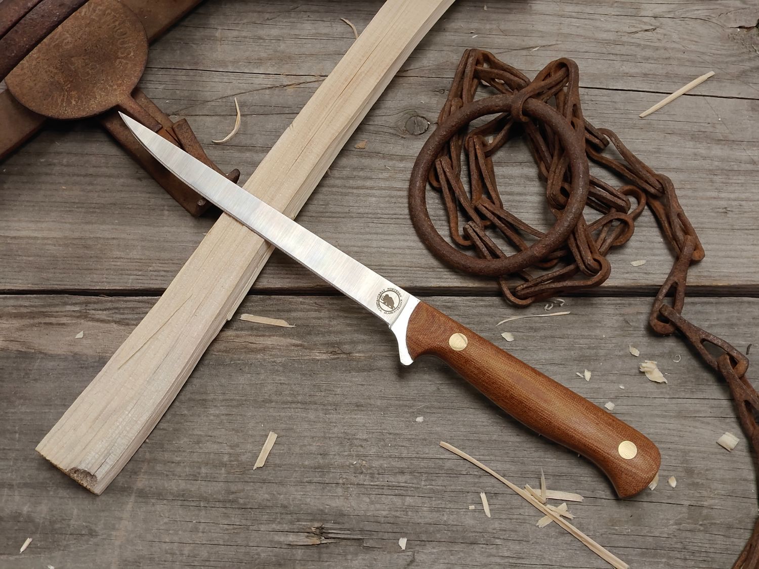 Great Northern Knives 6" Fillet Knife / Natural Micarta / Satin 14C28N / Leather Sheath