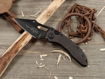 Microtech Stitch-A 3.75" Automatic Button Lock Folder / Black Aluminum / Black Bohler M390 (Pre-Owned)