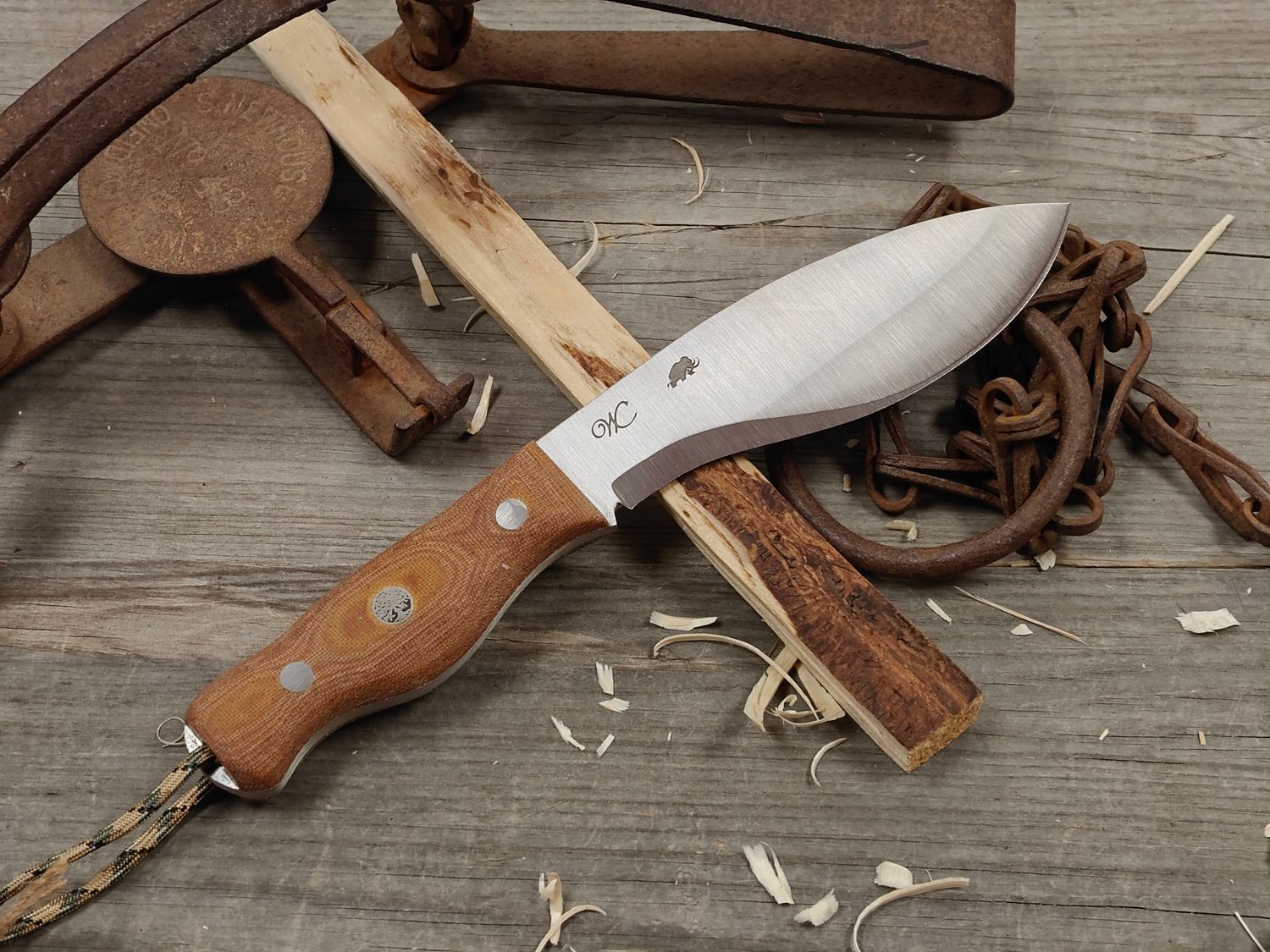 William Collins Alaskan Bush Tool Knife (AKBT) 6" Knife / Natural Micarta w/ Tree of Life Mosaic / Satin Nitro-V