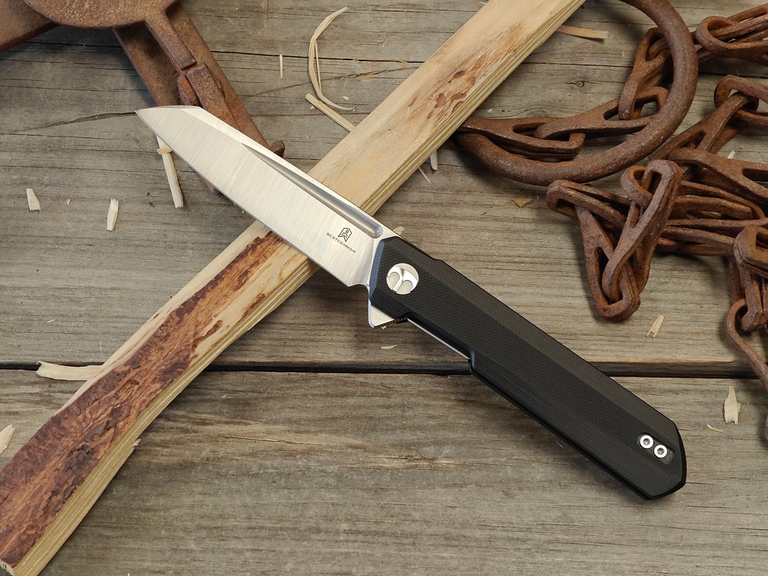 Bestech Dundee Sheepfoot 3.5" Linerlock / Black G10 / Stonewash Magnacut