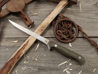 Great Northern Knives 6" Fillet Knife / OD Green Micarta / Satin 14C28N / Leather Sheath