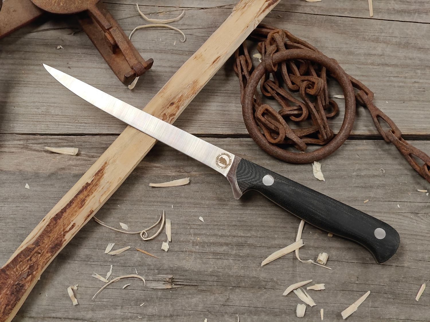 Great Northern Knives 6" Fillet Knife / Black Micarta / Satin 14C28N / Leather Sheath