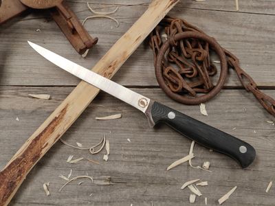 Great Northern Knives 6" Fillet Knife / Black Micarta / Satin 14C28N / Leather Sheath