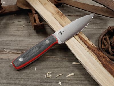 Fire Creek Forge BushCraft 4.5" Fixed Blade / Black Micarta &amp; Orange Liners / Satin Forged 52100