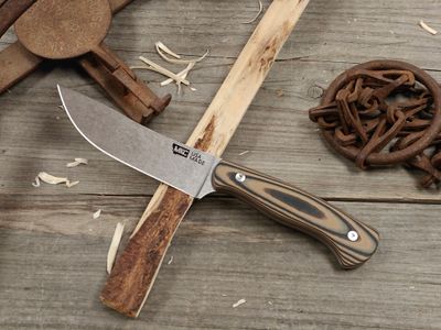 Montana Knife Co. Stonewall Skinner 4.5" Fixed Blade / Tan &amp; Black G10 / Stonewash MagnaCut