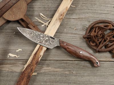 Mark Couch Damascus 4" Fixed Blade / Dyed Birch / 15N20 &amp; 1080