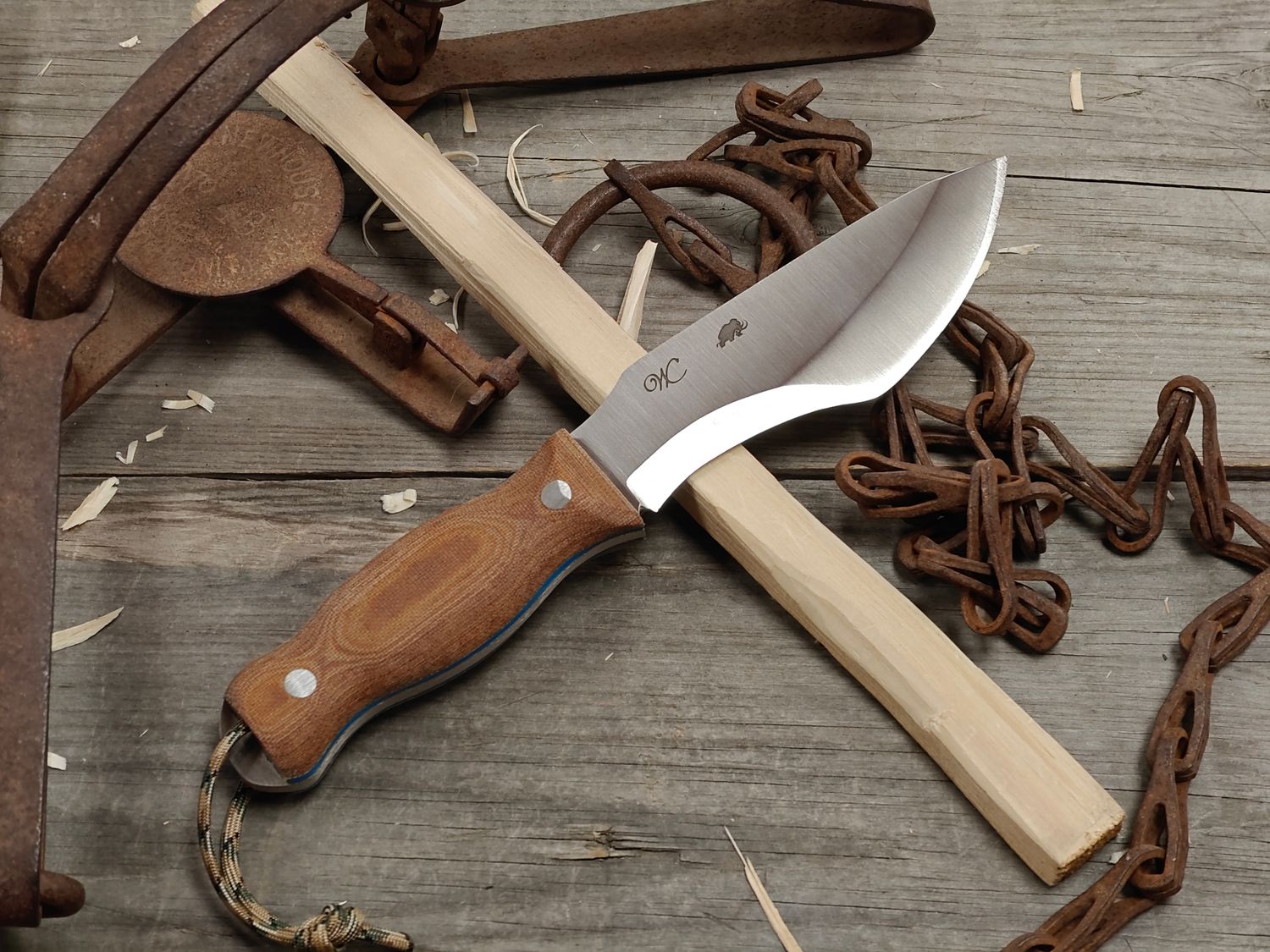 William Collins Alaska Survival Knife (AKSK) 6" Knife / Natural Micarta, Blue Liners, Stainless Pins / Satin AEB-L