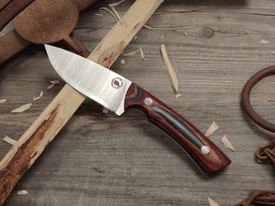 Great Northern Knives 3.75" Fixed Blade / Red, Black &amp; Tan Dymondwood  / Satin 14C28N