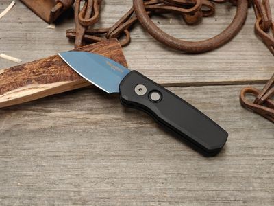 Pro-Tech Runt 5 2" Wharncliffe Automatic Folder / Black Aluminum / Denim PVD CPM-Magnacut