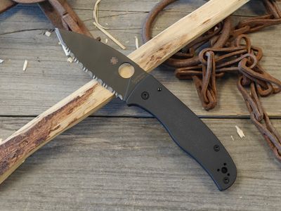 Spyderco Bodacious 3.5" Fully Serrated Compression Lock Folding Blade / Black G10 / Black CPM-S30V