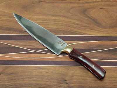 ABE Knives 7.75" Chef Knife / Purple Heart w/ Brass Bolster / San Mai 80crv2 &amp; 15n20