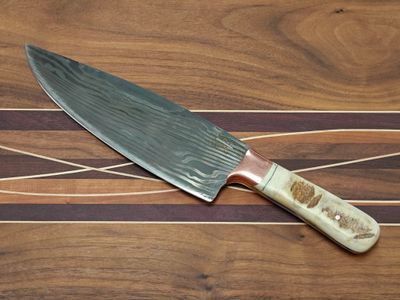 ABE Knives 8.5" Chef Knife / Moose Antler w/ Copper Bosters / 28 Layer Damascus 80crv2 &amp;15n20
