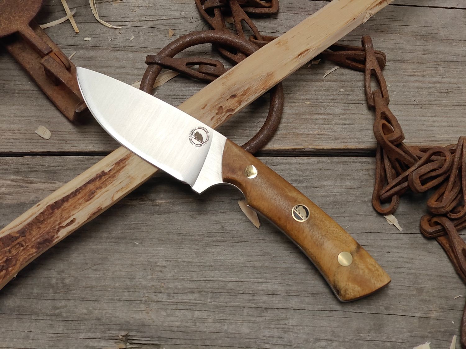 Great Northern Knives 3.75" Fixed Blade / Buck Eye Burl With GNK Mosaic Pin / Satin 14C28N