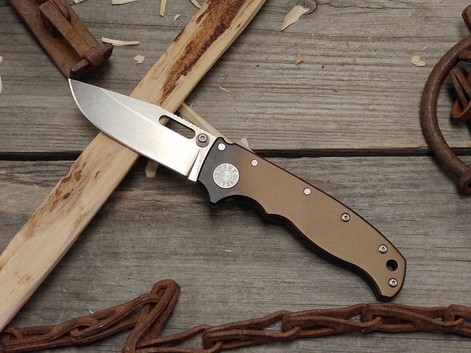 Demko AD20.5 Clip Point Shark-Lock 3" Folder / Custom Cerakote Burnt Bronze/Black Titanium / Stonewash 20CV (Pre-Owned)