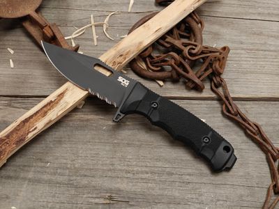 SOG Seal FX 4.3" Partially Serrated Fixed Blade / Black GRN / Black CPM-S35VN