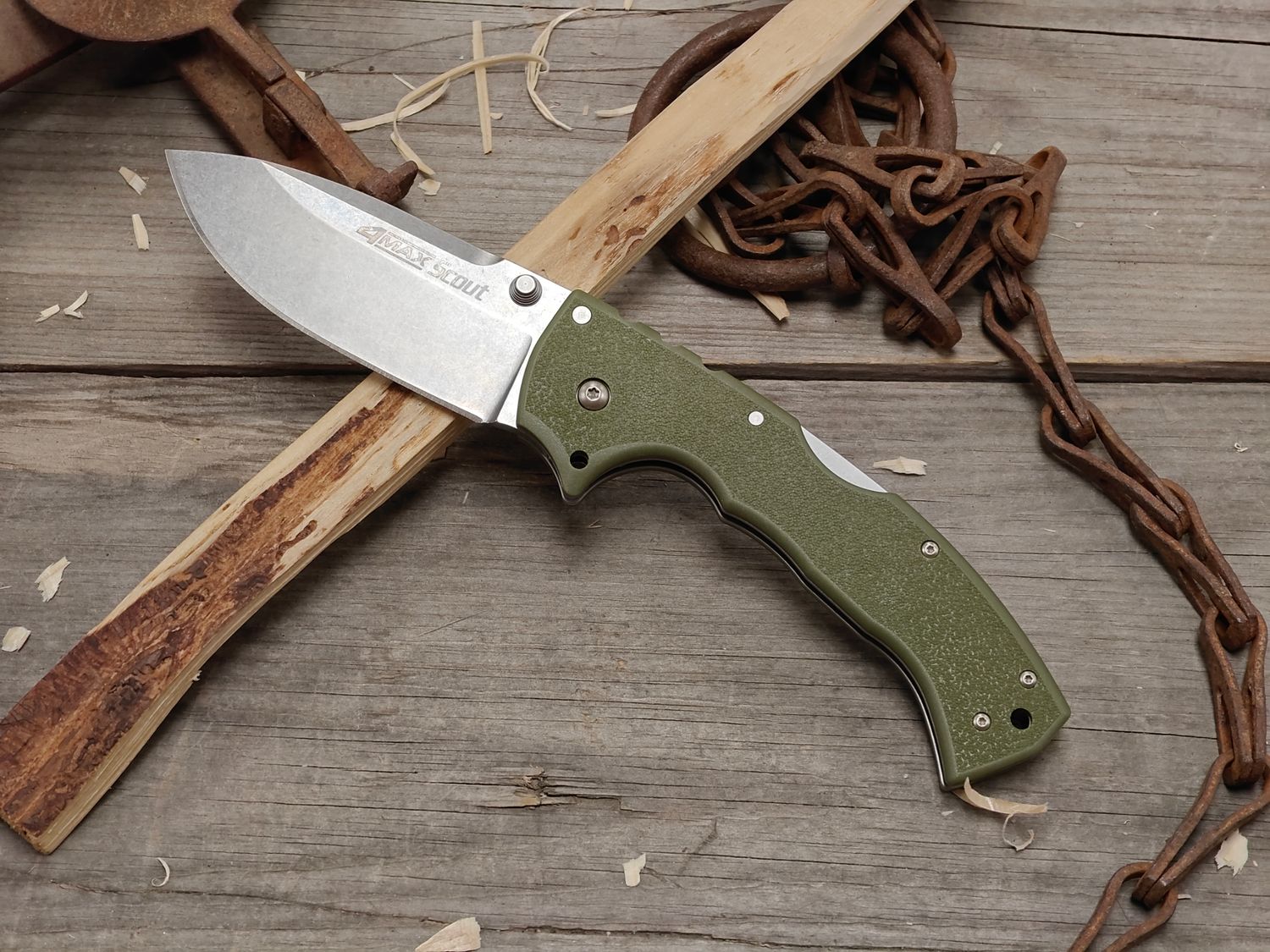 Cold Steel 4 Max Scout 4" Tri-Ad Lock / OD Green Griv-Ex / Stonewash AUS-10A