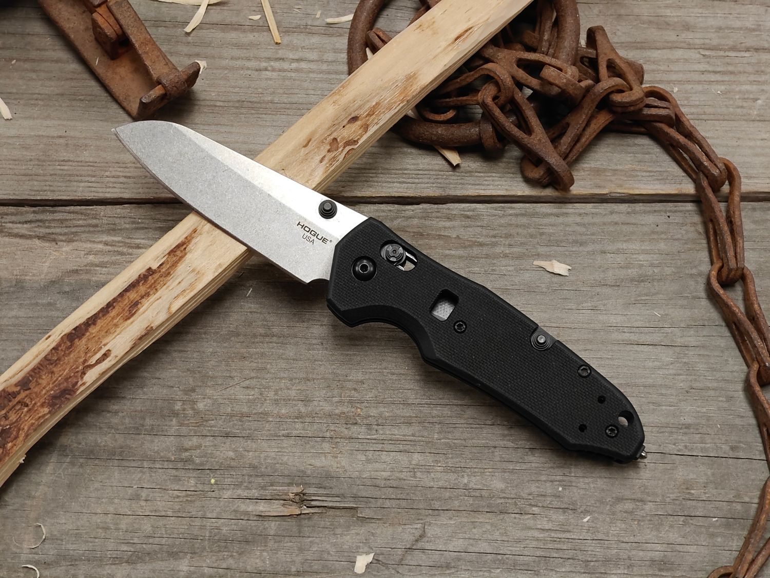 Hogue Trauma Glass Breaker &amp; Seat Belt Cutter ABLE Lock Knife / Black G10 / Stonewash N680 (Pre-Owned)