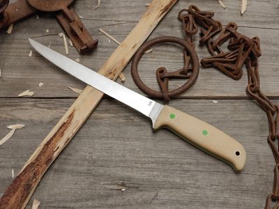 GNK &amp; Isley Blades Model 30 7.5" Fillet Knife / Ivory Micarta W/ Jade G10 Pins &amp; Liners / Satin 14C28N