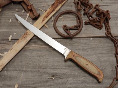 GNK &amp; Isley Blades Model 30 7.5" Fillet Knife / DymondWood W/ DymondWood Pins / Satin 14C28N / Kydex Sheath
