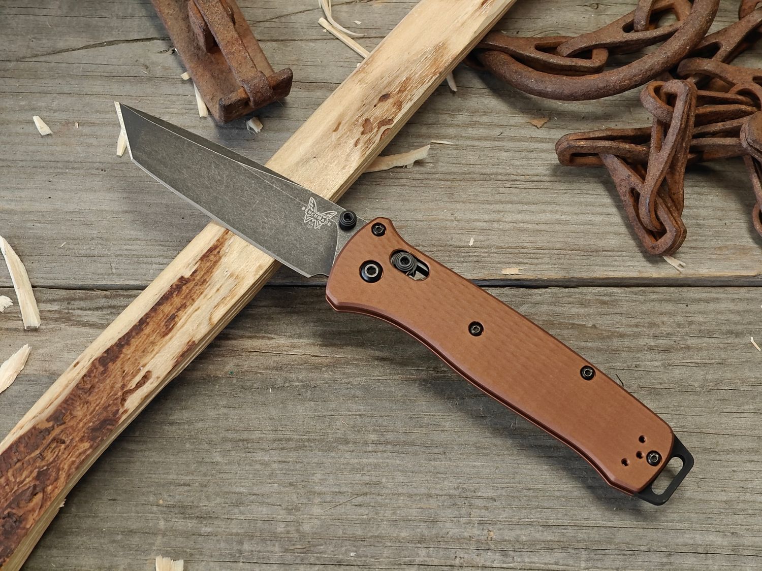 Benchmade Bailout 3.38" Tanto AXIS Lock Knife / Burnt Copper Aluminum / Battlewash CPM-MagnaCut
