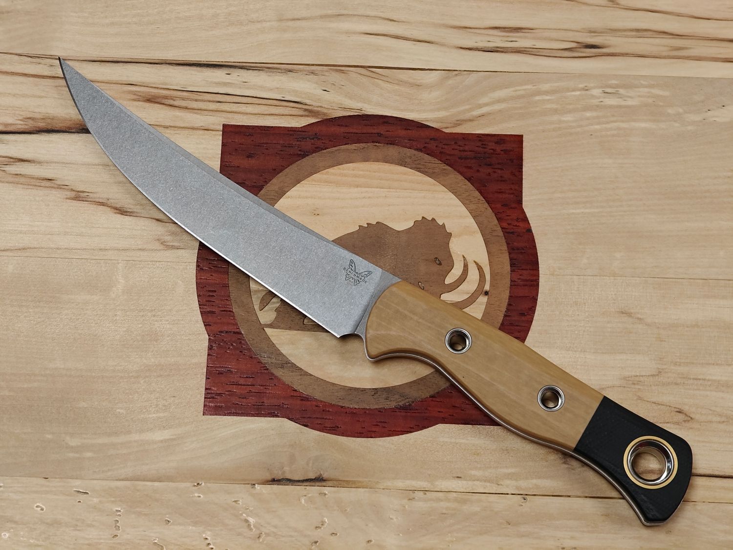 Benchmade Meatcrafter 6.1" Fixed Blade / Maple Valley Richlite &amp; Black G10 Pommel / Stonewashed CPM-154