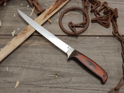GNK &amp; Isley Blades Model 30 7.5" Fillet Knife / Dark DymondWood W/ 3 Black G10 Pins / Satin 14C28N / Kydex Sheath