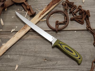 GNK &amp; Isley Blades Model 30 7.5" Fillet Knife / Black &amp; Yellow G10 W/ Black G10 Pins / Satin 14C28N