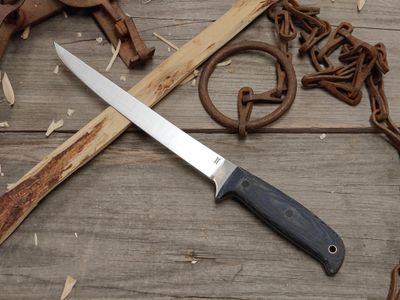 GNK &amp; Isley Blades Model 30 7.5" Fillet Knife / Blue Jean Micarta W/ Black Pins / Satin 14C28N / Kydex Sheath