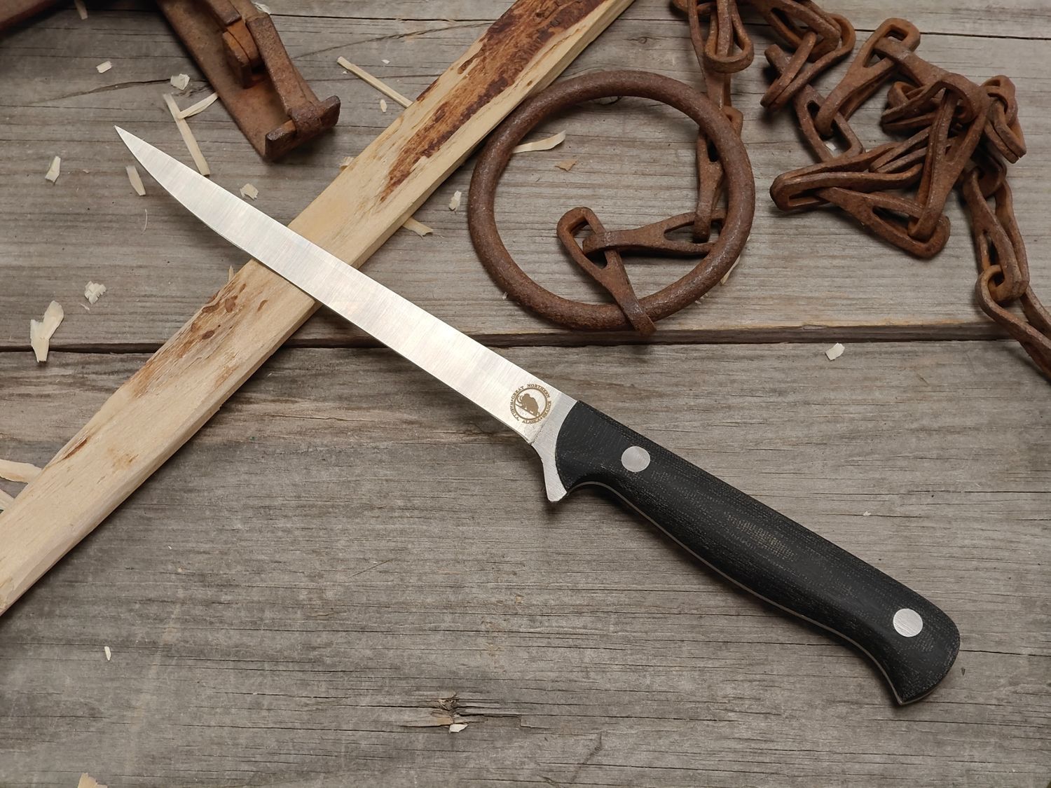 Great Northern Knives 6" Fillet Knife / Black Micarta / Satin 14C28N / Black Kydex Sheath