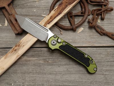 Microtech L.U.D.T Gen III 3.5" T/E Push Button Automatic / OD Green Aluminum / Apocalyptic Bohler M390MK