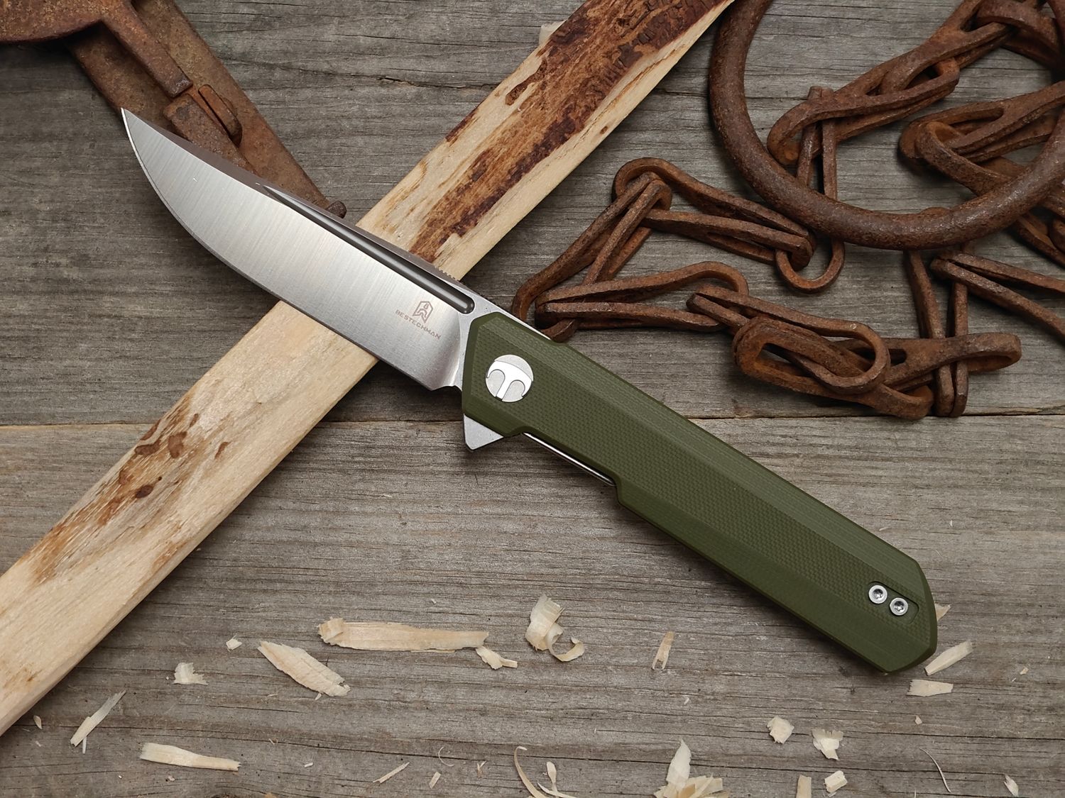 Bestech Dundee 3.5" Linerlock / OD Green G10 / Two Tone D2