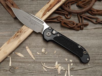 Microtech L.U.D.T Gen III 3.5" S/E Push Button Automatic / Black Aluminum / Apocalyptic Bohler M390MK