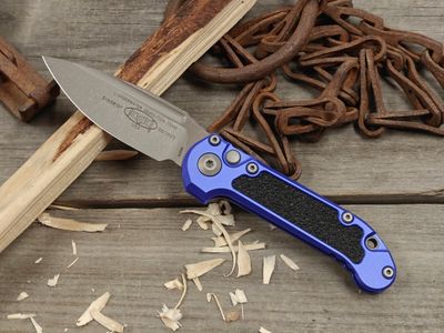 Microtech L.U.D.T Gen III 3.5" S/E Push Button Automatic / Purple Aluminum / Apocalyptic Bohler M390MK