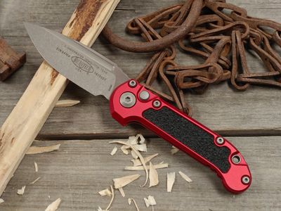 Microtech L.U.D.T Gen III 3.5" S/E Push Button Automatic / Red Aluminum / Apocalyptic Bohler M390MK