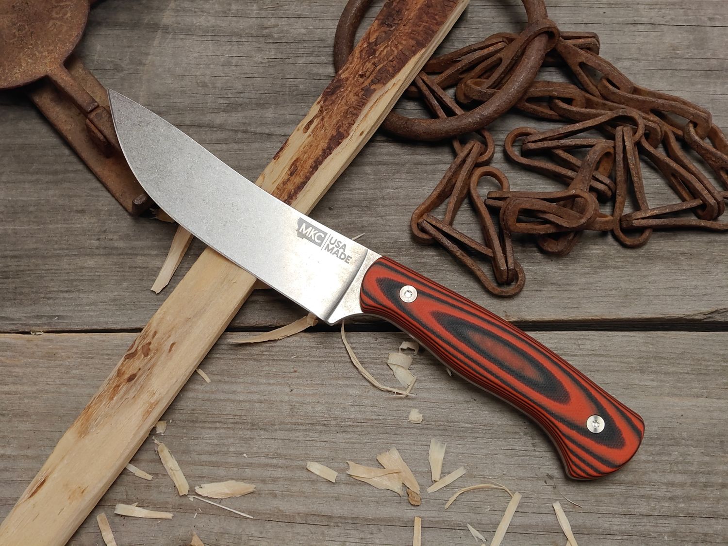 Montana Knife Co. Stonewall Skinner 4.5" Fixed Blade / Orange &amp; Black G10 / Stonewash MagnaCut